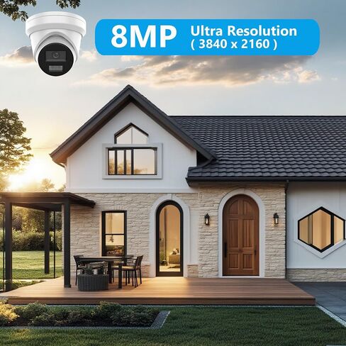 Real HD 4K 8MP Turret PoE IP Camera Outdoor Compatible with Ⲏіkconnect/ iVMS4200/ Guarding Vision, 24/7 Color Night Vision, Metal Casing Waterproof IP67, Support 512Gb SD Card(NOT Included) in Kuwait