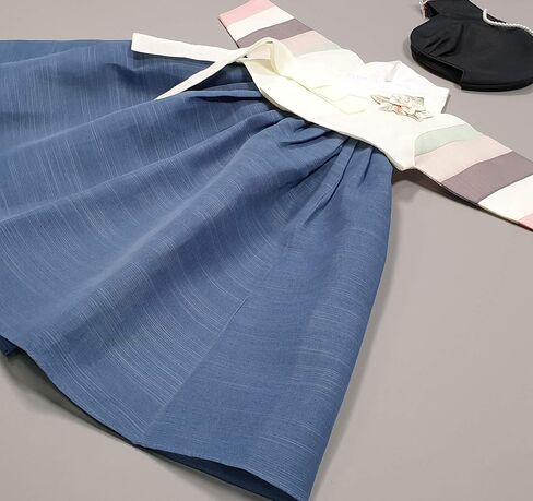 100 Day Birth Korea Baby Girl Hanbok Traditional Dress Outfits Celebration Party Ivory Blue Set in Kuwait