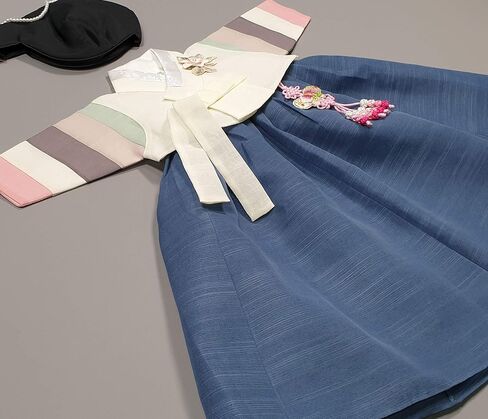 100 Day Birth Korea Baby Girl Hanbok Traditional Dress Outfits Celebration Party Ivory Blue Set in Kuwait