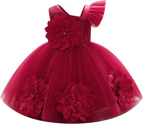 IBTOM Castle Pageant Dress One Shoulder Sequin for Toddler Red 5-6 Years | Baby First Birthday Tutu Dress, Bowknot, Tulle Fluffy, Flower Girl Ball Gown for Wedding Guest Formal Party Prom Graduation in Kuwait