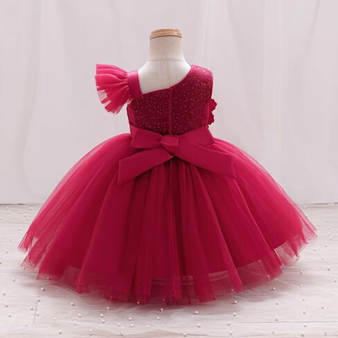 IBTOM Castle Pageant Dress One Shoulder Sequin for Toddler Red 5-6 Years | Baby First Birthday Tutu Dress, Bowknot, Tulle Fluffy, Flower Girl Ball Gown for Wedding Guest Formal Party Prom Graduation in Kuwait
