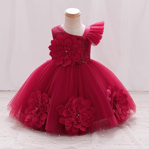 IBTOM Castle Pageant Dress One Shoulder Sequin for Toddler Red 5-6 Years | Baby First Birthday Tutu Dress, Bowknot, Tulle Fluffy, Flower Girl Ball Gown for Wedding Guest Formal Party Prom Graduation in Kuwait