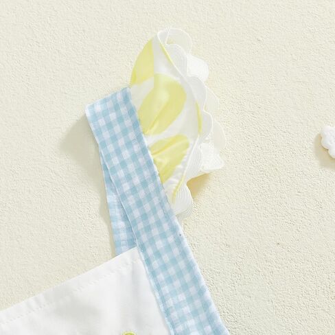 Newborn Baby Girl Summer Clothes Duck Print Bubble Romper Plaid Onesie Ruffle Sleeve Jumpsuit in Kuwait