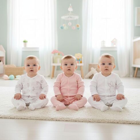 Kitikate Organic Cotton Baby Girls Footed Romper Set, 3-Pack, One-Piece Outfits with Cute Rabbit Prints in Kuwait