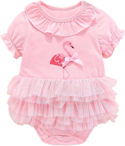 Newborn Baby Girl Flamingo Tulle Tutu Romper Dress Short Sleeve Bow Skirted Bodysuit in Kuwait