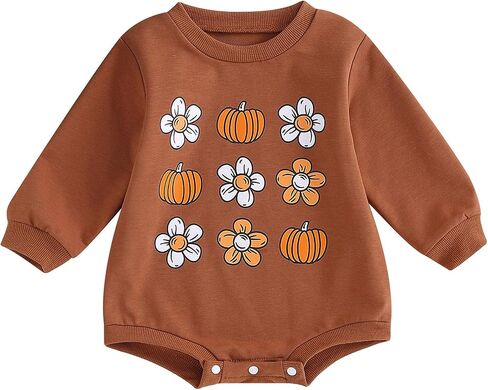 Newborn Baby Girl Boy Halloween Outfits Long Sleeve Pumpkin Romper Sweatshirt Sweater Fall Tops Clothes in Kuwait