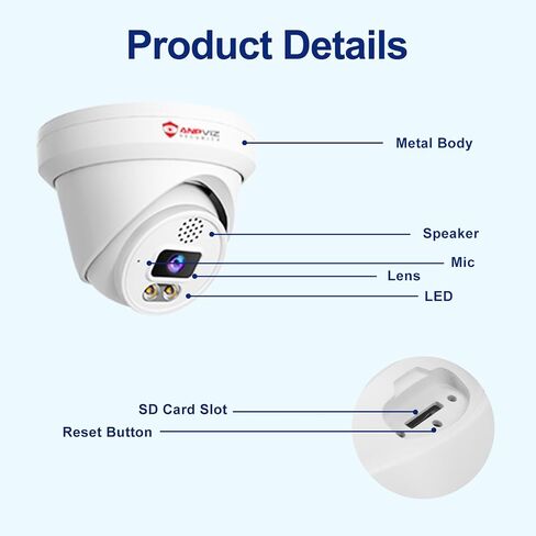 Anpviz UltraHD 6MP PoE IP Turret Camera Outdoor for Businesses | Two Way Audio, Smart Color Night Vision, Strobe Light & Audio Alarm, Human Vehicle Detection, 256 MicroSD Slot (U Series) in Kuwait