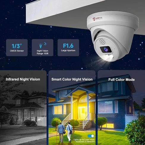 Anpviz UltraHD 6MP PoE IP Turret Camera Outdoor for Businesses | Two Way Audio, Smart Color Night Vision, Strobe Light & Audio Alarm, Human Vehicle Detection, 256 MicroSD Slot (U Series) in Kuwait