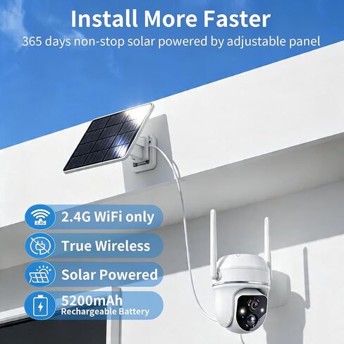 Goalake 2026 5MP Solar Security Camera – Wireless Outdoor PTZ with 360°View, AI Motion Detection, 2-Way Talk, Spotlight & Siren, IP65 Weatherproof, Cloud/512GB SD Storage (Pre-Inserted a SD Card) in Kuwait