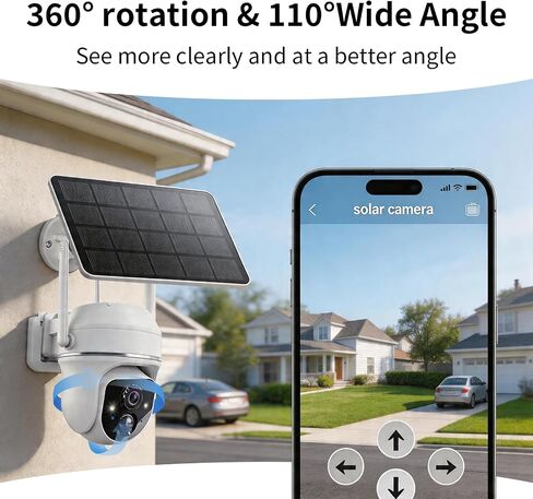 Goalake 2026 5MP Solar Security Camera – Wireless Outdoor PTZ with 360°View, AI Motion Detection, 2-Way Talk, Spotlight & Siren, IP65 Weatherproof, Cloud/512GB SD Storage (Pre-Inserted a SD Card) in Kuwait