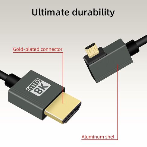 كابل ملفوف Micro HDTV 90 درجة 8K إلى HDTV، زاوية يمنى 48 جيجابت في الثانية HDTV2.1 يدعم HDR، 8K@60 هرتز، 4K@120 هرتز، متوافق مع كاميرات الفيديو والشاشات (يمين) in Kuwait