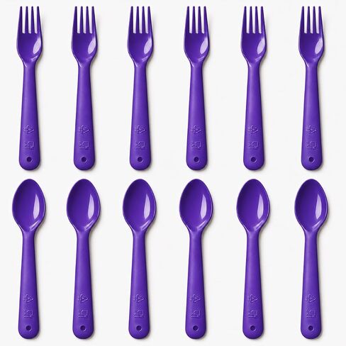 12 Pcs Kids Forks and Spoons, Plastic Kids Utensils Set, Candy | BPA free, Dishwasher Safe, PP Material, Brightly Colored, Easy to Grip, Sized for School Lunch Box, Fits from 2 Years Old in Kuwait