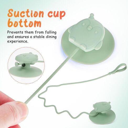Abaodam Utensils Holder Strap with Silicone Suction Cup Stainless Steel Fork and Spoon Training for Drop Highchair Accessory Green Dining Aid in Saudi Arabia