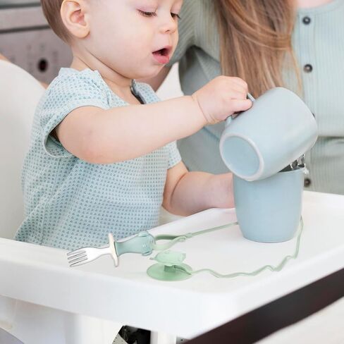 Abaodam Utensils Holder Strap with Silicone Suction Cup Stainless Steel Fork and Spoon Training for Drop Highchair Accessory Green Dining Aid in Saudi Arabia