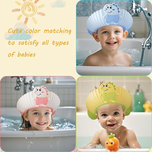 Baby Shower Cap Shield, Shower Cap for Kids, Visor Hat for Eye and Ear Protection for 0-9 Years Old Children, Cute Little Dinosaur Shape Makes The Baby Bath More Fun (Blue) in Kuwait