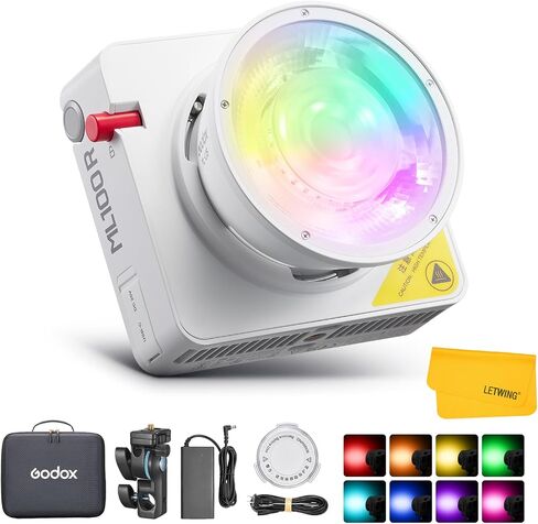 Godox ML100R 110W RGB COB Video Light, Professional Full-Color LED Video Light w/14 FX, 12900 lux@1m, Wide 1800K-10000K, Portable Handheld Mini RGB COB Continuous Output Light, Flexible Power Options in Kuwait