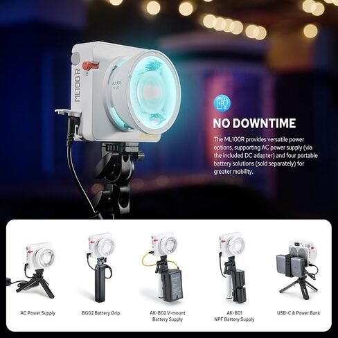 Godox ML100R 110W RGB COB Video Light, Professional Full-Color LED Video Light w/14 FX, 12900 lux@1m, Wide 1800K-10000K, Portable Handheld Mini RGB COB Continuous Output Light, Flexible Power Options in Kuwait