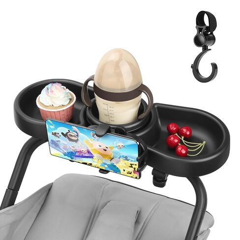Universal Stroller Snack Tray, 4 in 1 Baby Stroller Tray Attachment | with Cups Phone Holder for Toddler Stroller, 360° Rotation Universal Stroller Tray Compatible with Uppababy, Baby Jogger, etc in Kuwait
