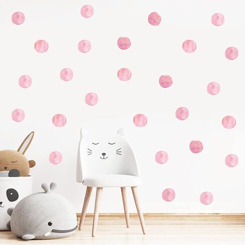 Polka Dot Wall Decals Removable Watercolor Pink Wall Sticker for Kids Baby Girls Living Room Bedroom Playroom (48 Dots) in Kuwait