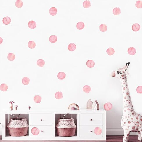 Polka Dot Wall Decals Removable Watercolor Pink Wall Sticker for Kids Baby Girls Living Room Bedroom Playroom (48 Dots) in Kuwait