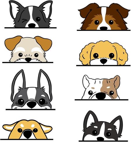 Dog Wall Stickers, Puppy Decals for Nursery Room and Classroom, Funny Window Clings for Bedroom, Cartoon Animal Decorations, Peeping Puppies in Kuwait