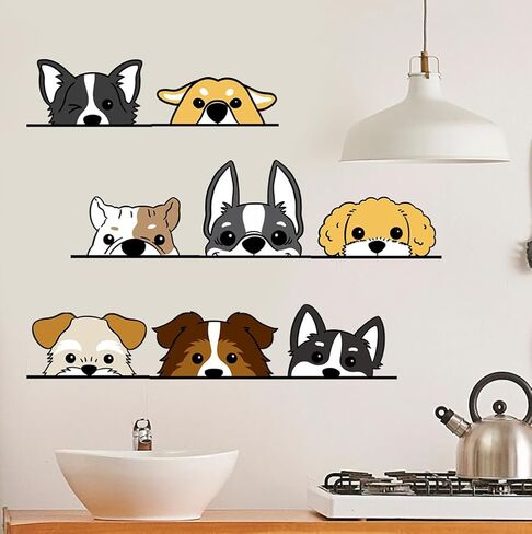 Dog Wall Stickers, Puppy Decals for Nursery Room and Classroom, Funny Window Clings for Bedroom, Cartoon Animal Decorations, Peeping Puppies in Kuwait