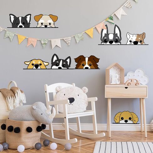 Dog Wall Stickers, Puppy Decals for Nursery Room and Classroom, Funny Window Clings for Bedroom, Cartoon Animal Decorations, Peeping Puppies in Kuwait