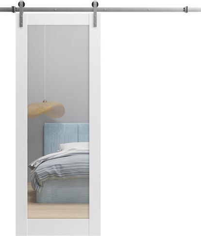 SARTODOORS Lucia 1299 | Interior Single Sliding barn Door with Mirror, Solid Wood, 42x96, White, Modern Style | Hardware Included in Saudi Arabia