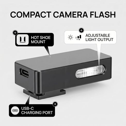 Fabater Camera Flash Fit for GR4 GR3 GR3X Cameras, Camera Flash Light 2 Adjustable Modes Type C Rechargeable Mini Hot Shoe Mount, Adjustable Light Settings, Flash in Kuwait