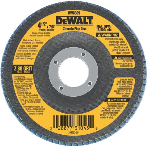 DEWALT Flap Disc, Zirconia, 4-1/2-Inch by 7/8-Inch, 40-Grit (DW8306) in Saudi Arabia