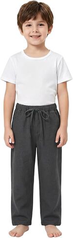HahaNice Boys 100% Linen Pants Breathable Lightweight Pull-On Toddler Linen Pants in Kuwait