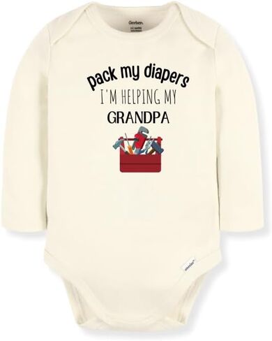 Helping My Grandpa Baby Bodysuit, Kids T-Shirt Father’s Day | 100% cotton, printed in California, shipped from USA, Soft breathable fabric, machine washable in Kuwait