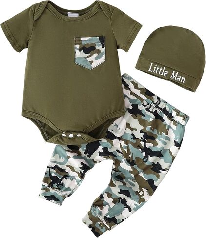Baby Boy Clothes Newborn Romper Gift Pants Set Stribe Short Sleeve Bodysuit Hat Outfits 0 3 6 9 12 18 Months in Kuwait