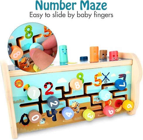 Wooden Hammering Pounding Toy Montessori Toys for 1 Year Old | Pounding Bench, Xylophone, Number Maze Puzzle, Educational Toddler Activities Birthday Gift for 1 2 3 Year Old Boys Girls in Kuwait