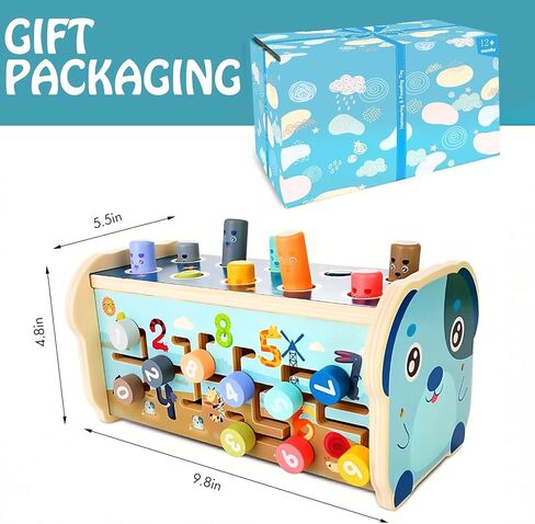 Wooden Hammering Pounding Toy Montessori Toys for 1 Year Old | Pounding Bench, Xylophone, Number Maze Puzzle, Educational Toddler Activities Birthday Gift for 1 2 3 Year Old Boys Girls in Kuwait
