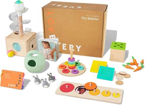 Lovevery | The Babbler Play Kit, Birthday Play Kit, Montessori Toddler Toy, 8 Play Products, 1 Board Book, and Play Guide (Best Birthday Gift for 1 Year Old), Medium in Kuwait