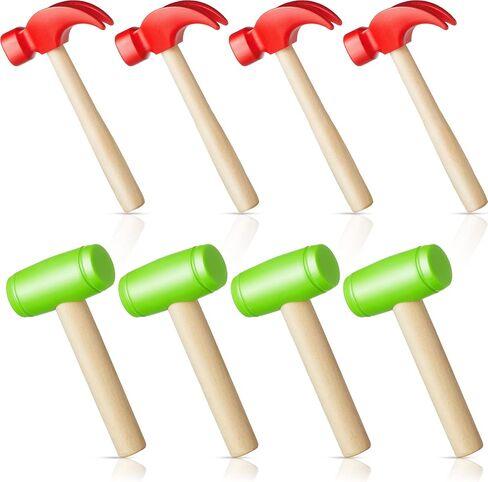 Deekin Toy Hammer Simulation Small Wooden Plastic Maintenance Tools Hammers Educational Toys Party Gift for Teens Girls Boys School Birthday Games Party Supplies(4 Pcs,2 Style Toy Hammer) in Kuwait