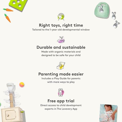 Lovevery | The Babbler Play Kit, Birthday Play Kit, Montessori Toddler Toy, 8 Play Products, 1 Board Book, and Play Guide (Best Birthday Gift for 1 Year Old), Medium in Kuwait