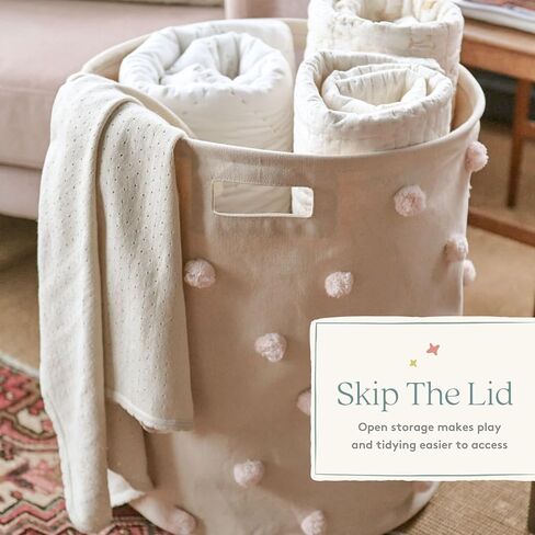 Pehr Pom Pom Basket, Blush Hamper | 100% Cotton Canvas Storage for Nursery, Playroom & Home | Decorative Organizer | 18"D x 20"H in Kuwait