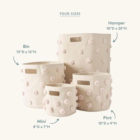 Pehr Pom Pom Basket, Blush Hamper | 100% Cotton Canvas Storage for Nursery, Playroom & Home | Decorative Organizer | 18"D x 20"H in Kuwait