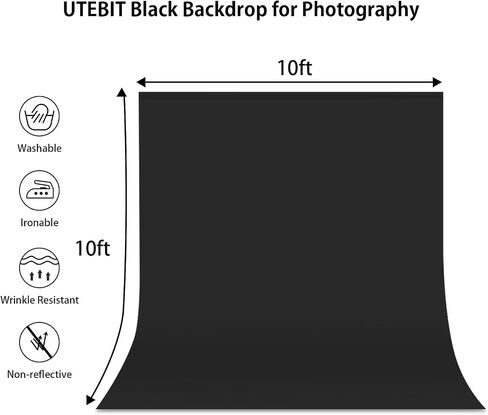 10x10FT Black Backdrop, Black Photo Backdrops for Photoshoot | Chromakey Polyester Fabric Pure Black Photo Backdrop Curtain for Portrait Photoshoot Party Photography Video (Backdrop Only) in Kuwait