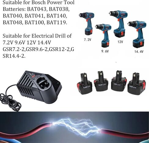Ni-CD Ni-MH Battery Charger for Bosch, 7.2V 9.6V 18V 14.4V AL1411DV Battery Charger for BAT038 BAT048 BAT043 BAT045 BTA120 (US Plug) in Kuwait