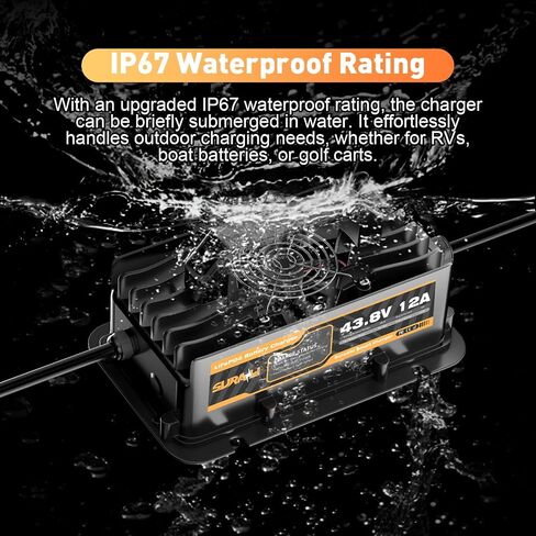Suraziki 36V Lithium Battery Charger -43.8Volt 12AMP Onboard Charger for 38.4V 12S LiFePO4 Battery,Waterproof 0V Wake UP Charger for Golf Cart,Boat, Solar, RV, Off-Grid in Kuwait