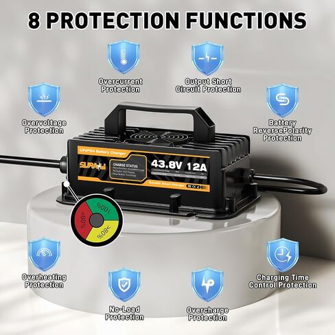 Suraziki 36V Lithium Battery Charger -43.8Volt 12AMP Onboard Charger for 38.4V 12S LiFePO4 Battery,Waterproof 0V Wake UP Charger for Golf Cart,Boat, Solar, RV, Off-Grid in Kuwait
