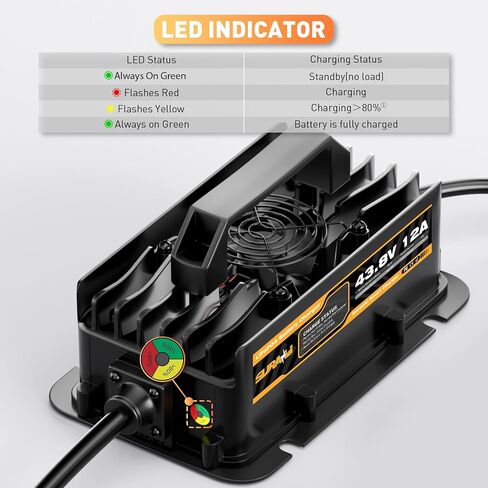 Suraziki 36V Lithium Battery Charger -43.8Volt 12AMP Onboard Charger for 38.4V 12S LiFePO4 Battery,Waterproof 0V Wake UP Charger for Golf Cart,Boat, Solar, RV, Off-Grid in Kuwait