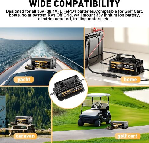 Suraziki 36V Lithium Battery Charger -43.8Volt 12AMP Onboard Charger for 38.4V 12S LiFePO4 Battery,Waterproof 0V Wake UP Charger for Golf Cart,Boat, Solar, RV, Off-Grid in Kuwait