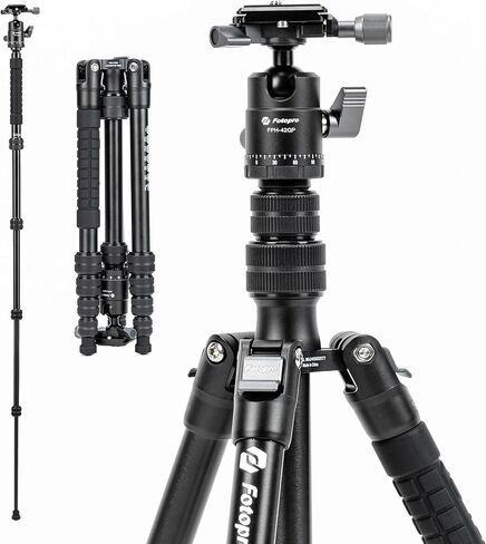 Fotopro 62.4" Aluminum Camera Tripod & 52" Detachable Monopod, Ball Head | 2-in-1 Tripod & Monopod, 4-Sec Twist Lock Tripod & 2-Sec Center Column, Fast Lock, Lightweight & Compact, 10kg/22 lb Load in Kuwait