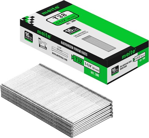 meite 16 Gauge Finish Nails 5 Sizes Galvanized Straight T-Nails 2,500PCS | 1-1/4" 1-1/2" 2" 2-1/2" Assorted Collated Finish Nails, for Pneumatic Cordless Finish Nailer, Interior Molding Trim Carpentry in Kuwait