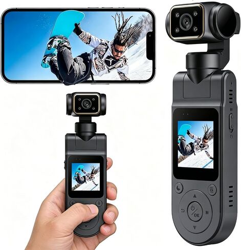 1080P Handheld Vlog Camera Portable Pocket Action Camera with Rotatable Lens, Mini Body Cam with Audio and Video Recording for Outdoor Sports, Cycling, Travel Vlogging Gimbal Camera in Kuwait