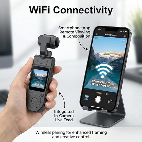 1080P Handheld Vlog Camera Portable Pocket Action Camera with Rotatable Lens, Mini Body Cam with Audio and Video Recording for Outdoor Sports, Cycling, Travel Vlogging Gimbal Camera in Kuwait